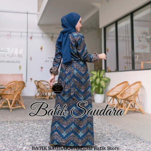 Gamis Batik Bolero Motif Prabu Biru - Gambar 3