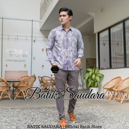 Kemeja Batik Lengan Panjang Motif Petir Abu - Gambar 2