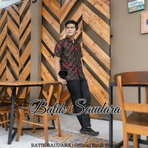 Kemeja Batik Lengan Pendek Motif Songket Merah - Gambar 2