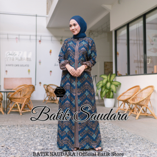 Gamis Batik Bolero Motif Prabu Biru - Gambar 2