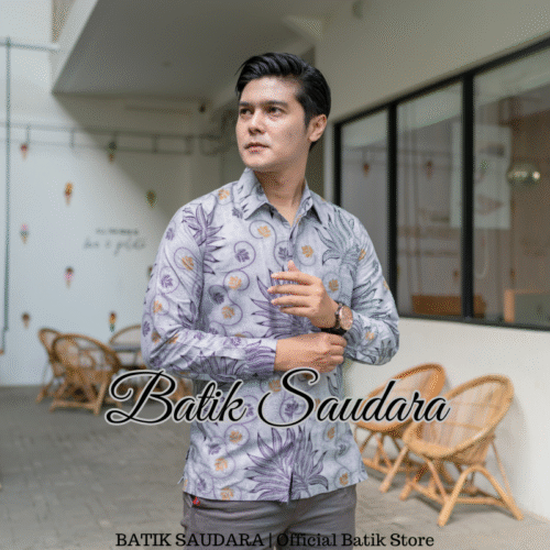 Kemeja Batik Lengan Panjang Motif Petir Abu