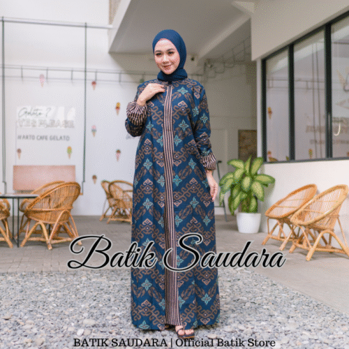 Gamis Batik Bolero Motif Prabu Biru