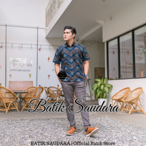 Kemeja Batik Lengan Pendek Motif Prabu Biru - Gambar 2