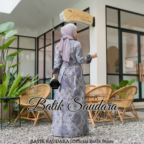 Gamis Batik Bolero Motif Petir Abu - Gambar 3