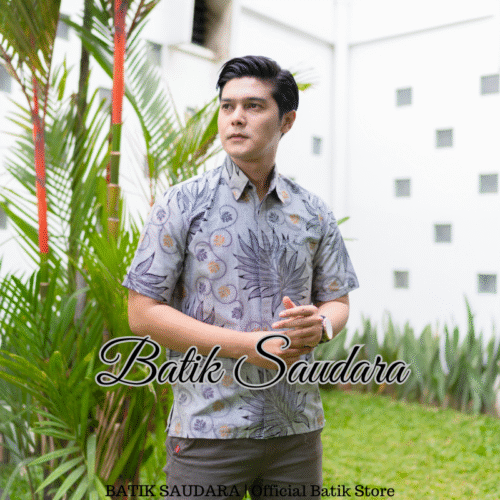 Kemeja Batik Lengan Pendek Motif Petir Abu