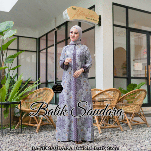 Gamis Batik Bolero Motif Petir Abu - Gambar 2