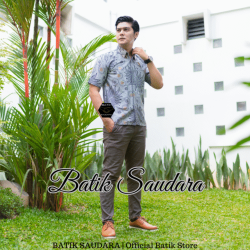 Kemeja Batik Lengan Pendek Motif Petir Abu - Gambar 2