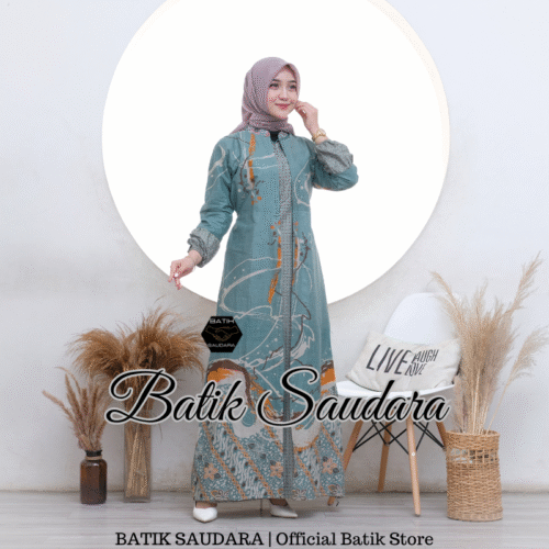 Couple Gamis Batik Bolero Motif Abstrak Sage - Gambar 2