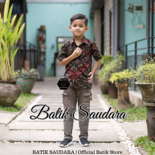 Kemeja Batik Anak Motif Songket Merah - Gambar 2