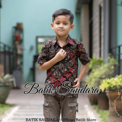 Kemeja Batik Anak Motif Songket Merah