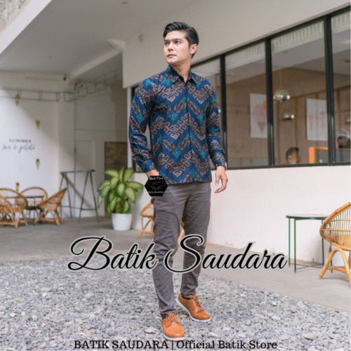 Kemeja Batik Lengan Panjang Motif Prabu Biru - Gambar 2
