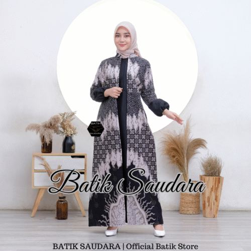 Gamis Batik Bolero Motif Mega Mendung Hitam