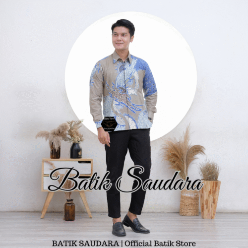 Kemeja Batik Lengan Panjang Motif Blarak Biru - Gambar 2