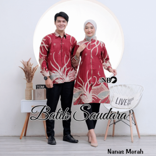Couple Tunik Batik Zipper Depan Motif Nanas Merah