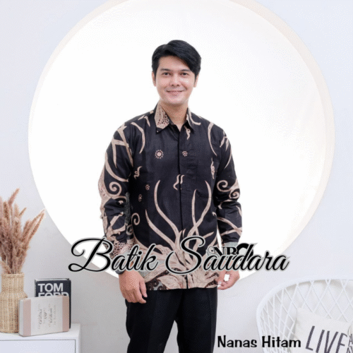 Couple Tunik Batik Zipper Depan Motif Nanas Hitam - Gambar 3