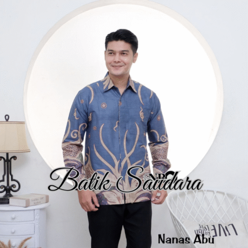 Couple Tunik Batik Zipper Depan Motif Nanas Biru - Gambar 3