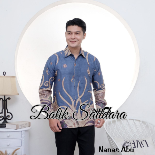 Couple Tunik Batik Zipper Depan Motif Nanas Biru - Gambar 3