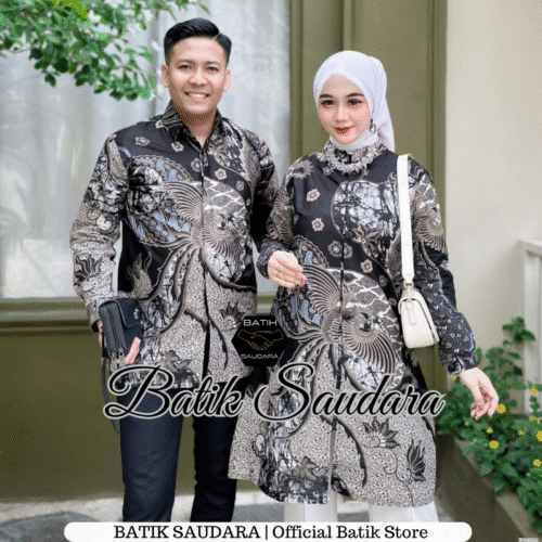 Couple Tunik Batik Kancing Depan Motif Garuda Hitam
