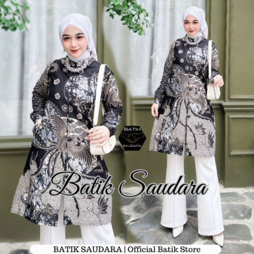 Couple Tunik Batik Kancing Depan Motif Garuda Hitam - Gambar 2