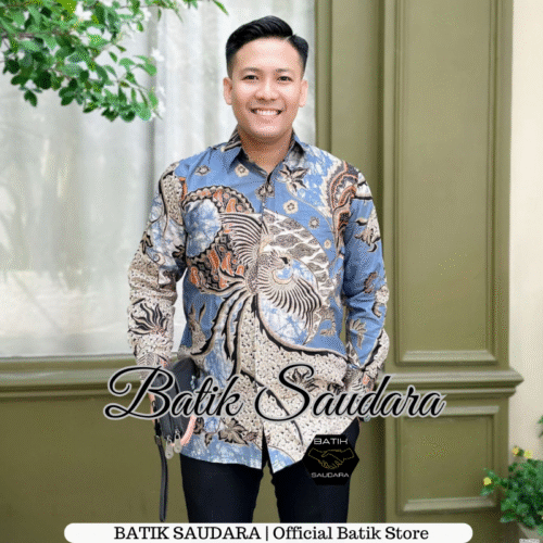 Couple Tunik Batik Kancing Depan Motif Garuda Biru - Gambar 3