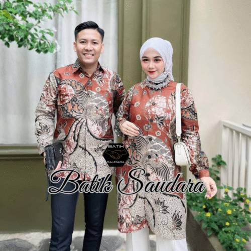 Couple Tunik Batik Kancing Depan Motif Garuda Coklat