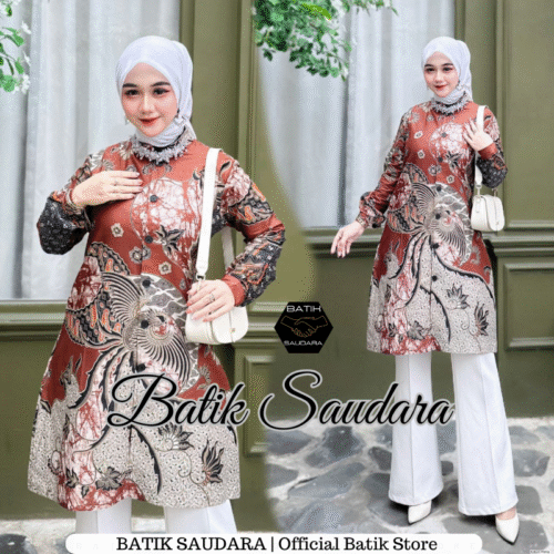 Couple Tunik Batik Kancing Depan Motif Garuda Coklat - Gambar 2