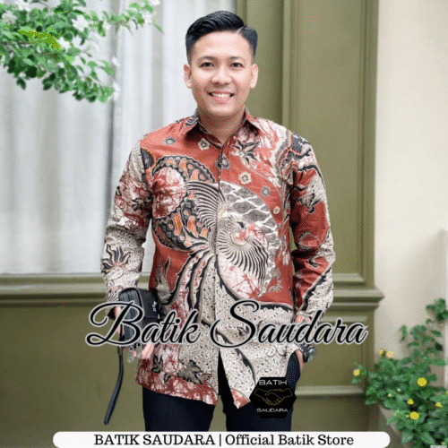 Couple Tunik Batik Kancing Depan Motif Garuda Coklat - Gambar 3