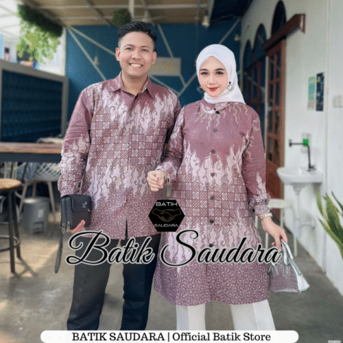 Couple Tunik Batik Kancing Depan Motif Mega Mendung Mauve