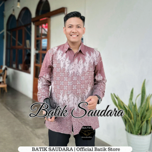 Couple Tunik Batik Kancing Depan Motif Mega Mendung Mauve - Gambar 3