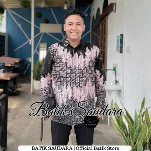 Couple Tunik Batik Kancing Depan Motif Mega Mendung Hitam - Gambar 3