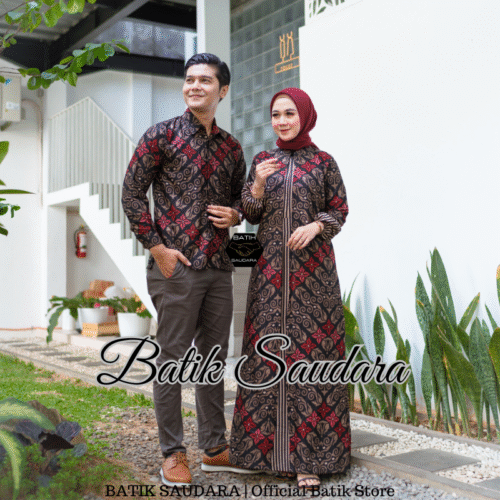 Couple Gamis Batik Bolero Motif Songket Merah