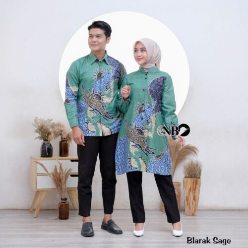 Couple Tunik Batik Kancing Depan Motif Blarak Sage