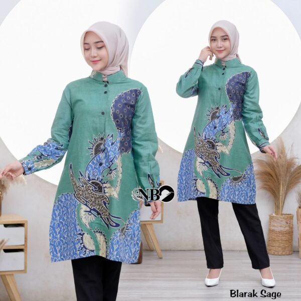 Couple Tunik Batik Kancing Depan Motif Blarak Sage - Gambar 2