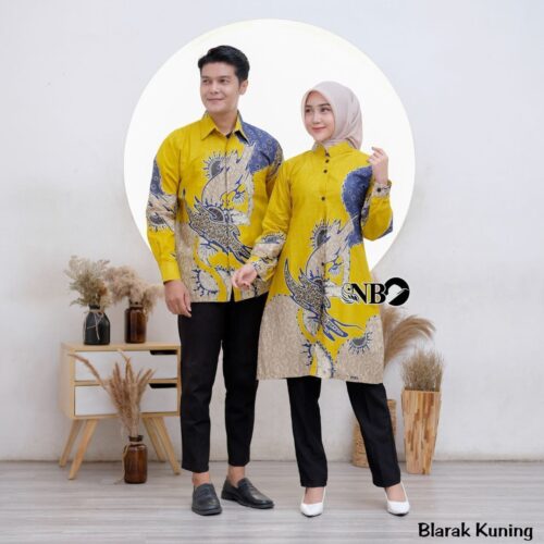 Couple Tunik Batik Kancing Depan Motif Blarak Kuning