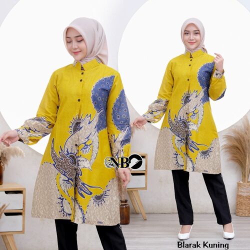Couple Tunik Batik Kancing Depan Motif Blarak Kuning - Gambar 2