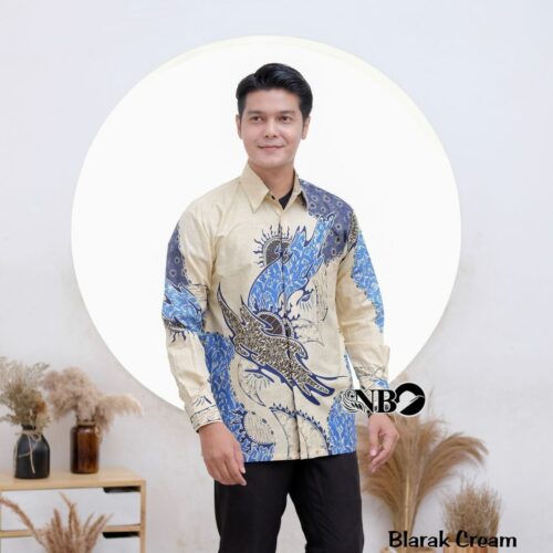 Couple Tunik Batik Kancing Depan Motif Blarak Cream - Gambar 3