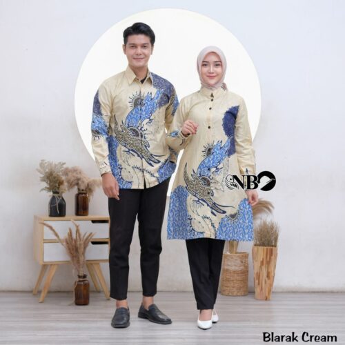 Couple Tunik Batik Kancing Depan Motif Blarak Cream