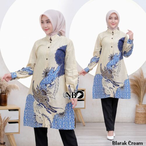 Couple Tunik Batik Kancing Depan Motif Blarak Cream - Gambar 2