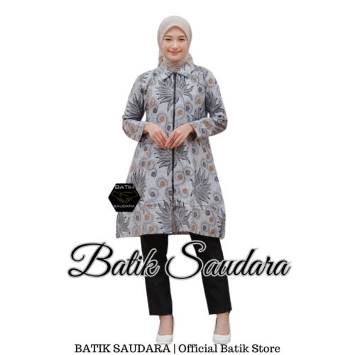 Tunik Batik Risleting depan motif Petir Abu - Gambar 3