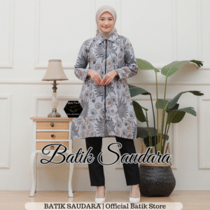 Tunik Batik Risleting depan motif Petir Abu