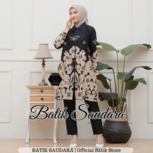 Tunik Batik Risleting depan motif Jenifer Hitam