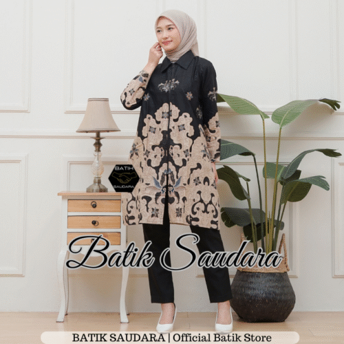 Tunik Batik Risleting depan motif Jenifer Hitam