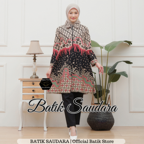 Tunik Batik Risleting depan motif Seno Kawung