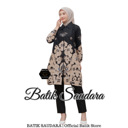Tunik Batik Risleting depan motif Jenifer Hitam - Gambar 2