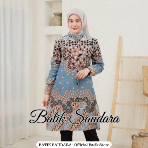 Tunik Batik Kancing Depan Motif Gisella Kerah Sanghai - Gambar 4