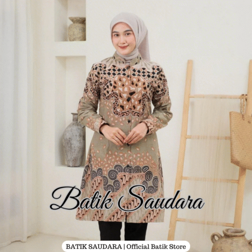 Tunik Batik Kancing Depan Motif Gisella Kerah Sanghai - Gambar 2