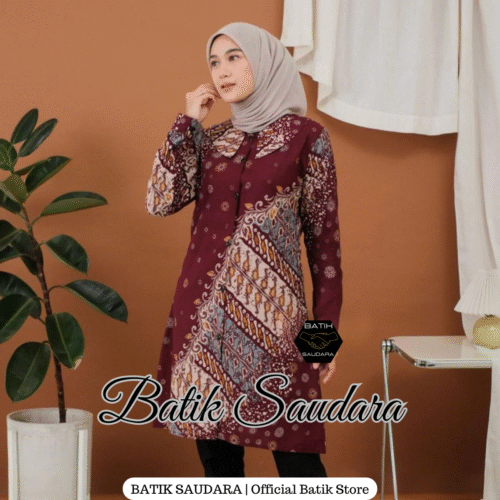 Tunik Batik Kancing Depan Motif Luna Kerah Daun - Gambar 4