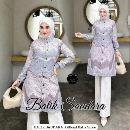 Tunik Batik Kancing Depan Motif Piramid - Gambar 2