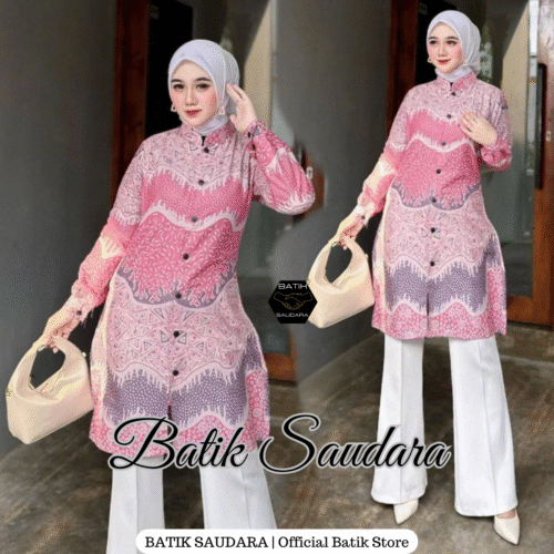 Tunik Batik Kancing Depan Motif Piramid - Gambar 3