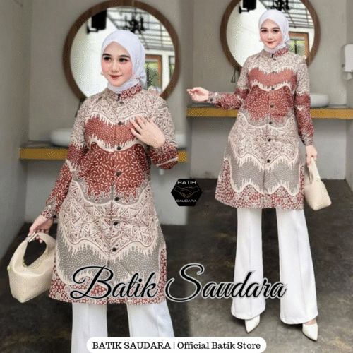 Tunik Batik Kancing Depan Motif Piramid - Gambar 4